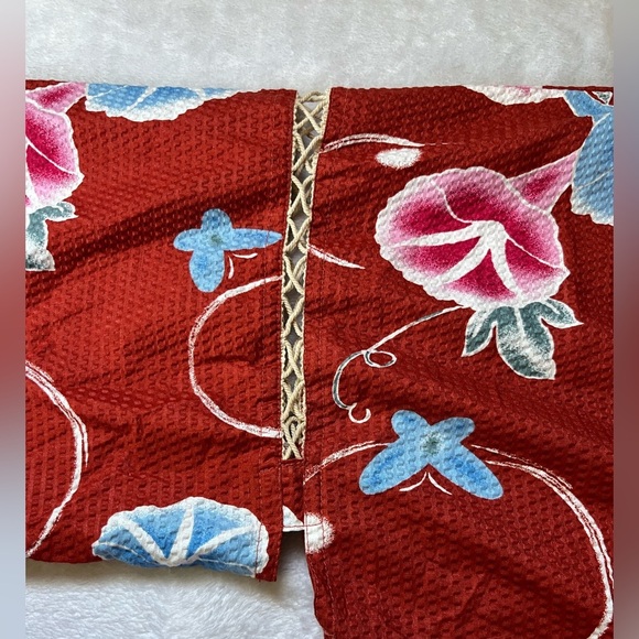 Vintage Brick Red Floral Kimono Jacket M/L 100% Cotton - Picture 9 of 15